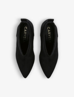 Shop Carvela Comfort Women's Black Flute Curved Ankle Suede Heeled Ankle Boots