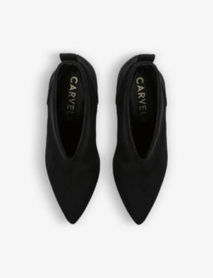 Flute curved ankle suede heeled ankle boots