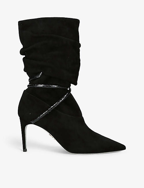 RENE CAOVILLA：Cleo Scrunch 水晶装饰绒面革高跟靴子