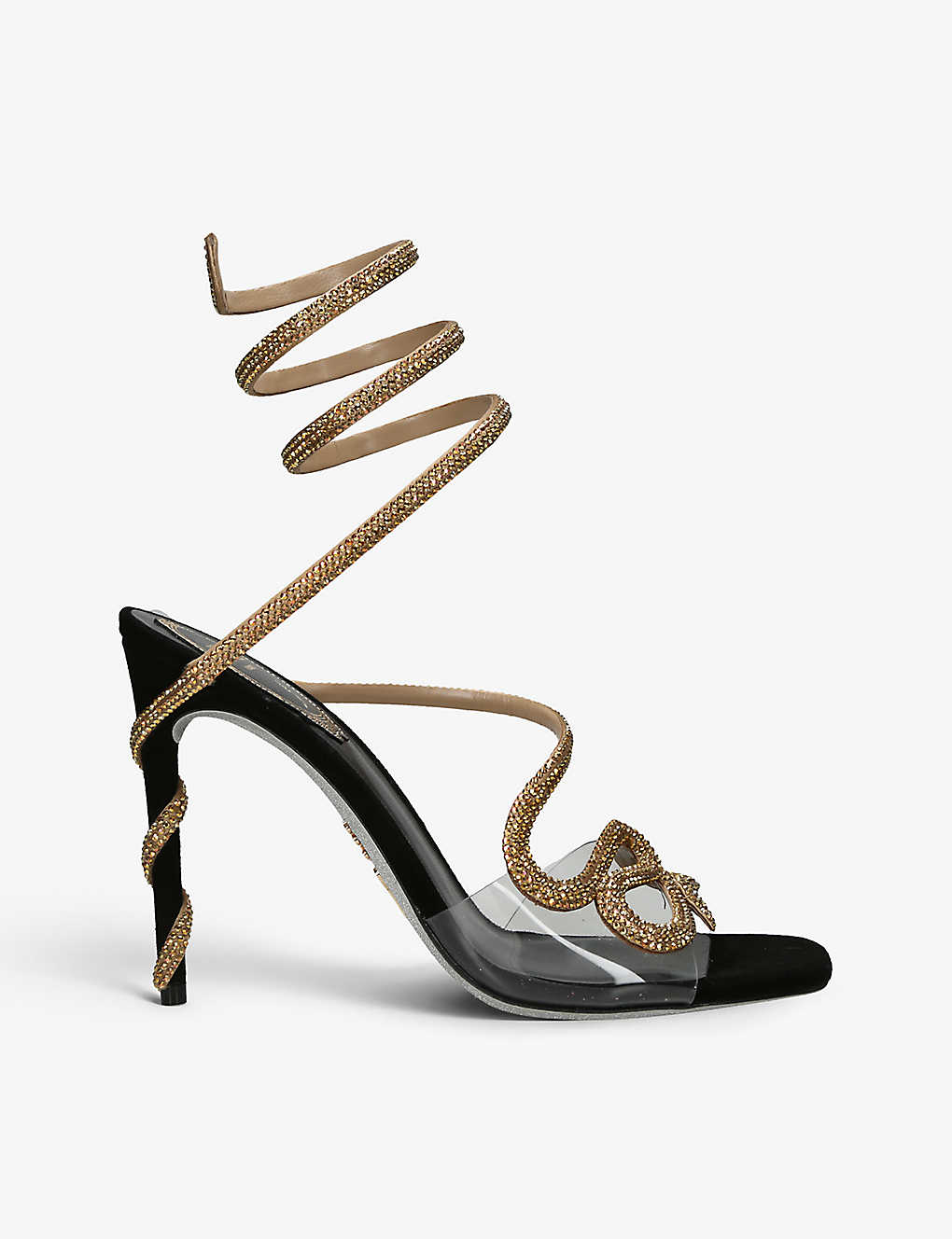 Shop René Caovilla Rene Caovilla Women's Black/comb Snake Crystal-embellished Satin Heeled Sandals