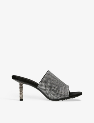 GIVENCHY GIVENCHY WOMEN'S SILVER COM G-CUBE CRYSTAL-EMBELLISHED WOVEN HEELED MULES