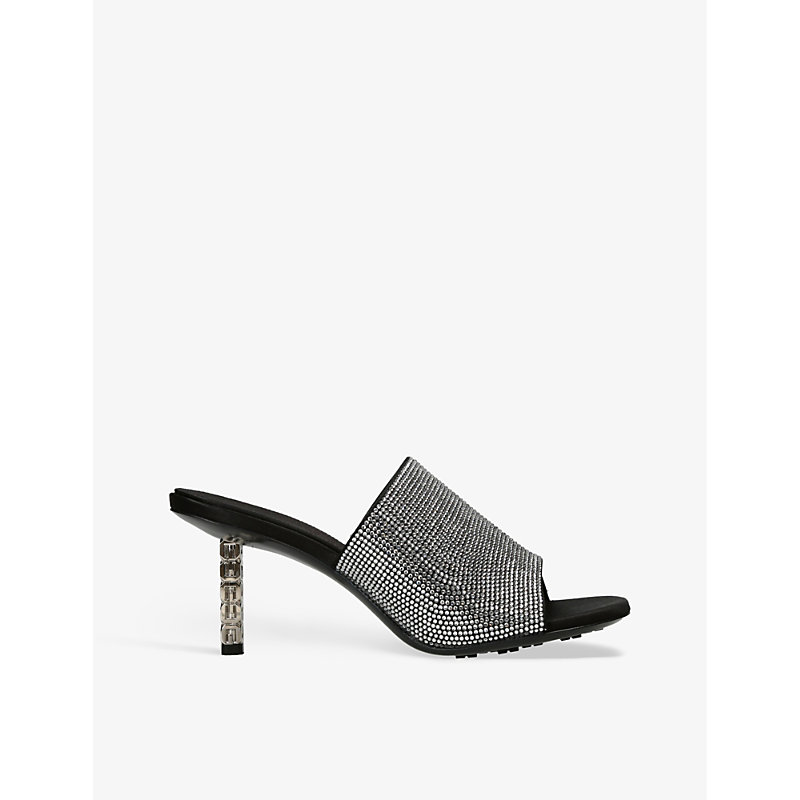 GIVENCHY GIVENCHY WOMEN'S SILVER COM G-CUBE CRYSTAL-EMBELLISHED WOVEN HEELED MULES