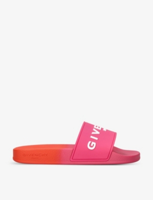 GIVENCHY GIVENCHY WOMEN'S PINK/ORANGE LOGO-DETAIL RUBBER SLIDERS,66957417