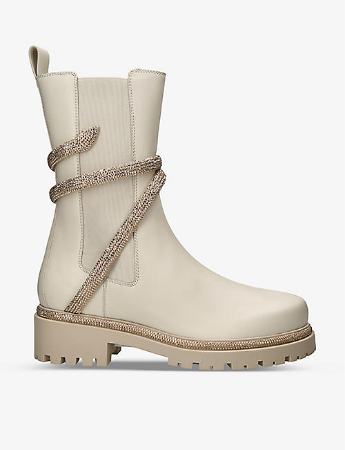 RENE CAOVILLA: Cleo rhinestone-embellished leather boots