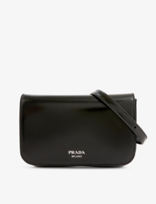 Prada Brushed Patent-leather Shoulder Bag In Nero