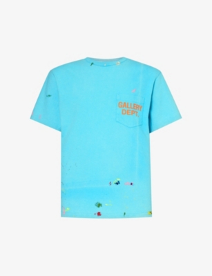 Shop Gallery Dept. Gallery Dept Men's Turquoise Vintage Paint Ribbed-trim Cotton-jersey T-shirt