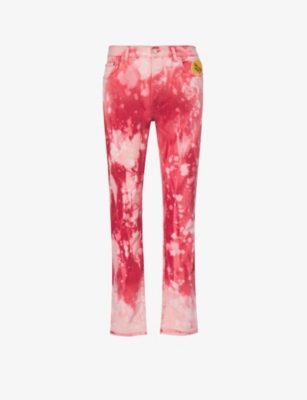 Shop Gallery Dept. Gallery Dept Men's Red Tie Dye Biscayne Acid-wash Straight-leg Regular-fit Jeans