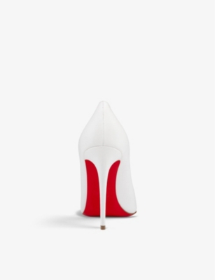 Shop Christian Louboutin Women's Bianco Kate 100 Pointed-toe Leather Heeled Courts In White