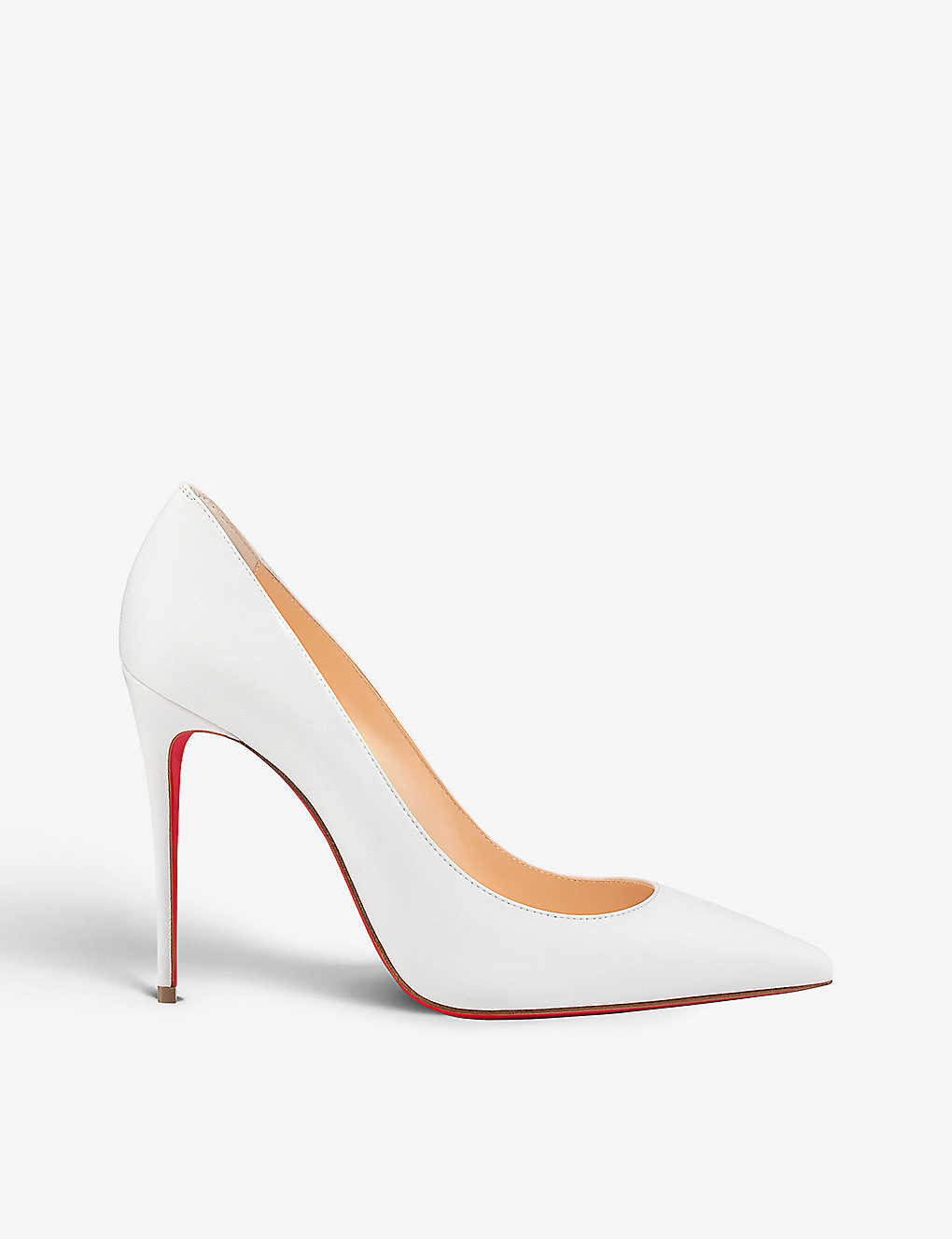 Shop Christian Louboutin Women's Bianco Kate 100 Pointed-toe Leather Heeled Courts In White
