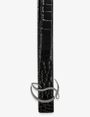 Shop Christian Louboutin Men's Black Logo-plaque Patent-leather Belt