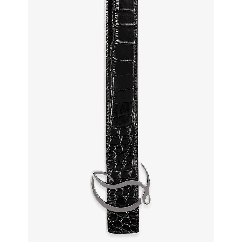 Shop Christian Louboutin Logo-plaque Patent-leather Belt In Black