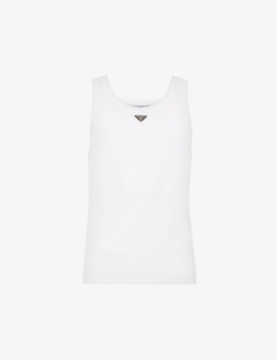 PRADA: Brand-plaque regular-fit cotton top