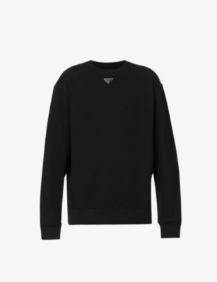 Prada Brand-plaque Relaxed-fit Cotton-jersey Sweatshirt In Black