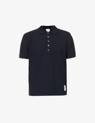 THOM BROWNE: Striped-trim relaxed-fit cotton-jersey polo shirt