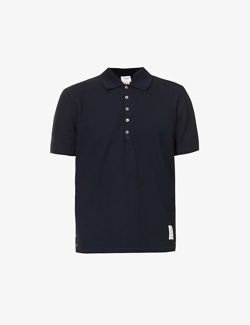 Thom Browne Mens Navy Striped-trim Relaxed-fit Cotton-jersey Polo Shirt