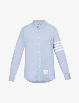 Thom Browne Mens Light Blue Four-bar Brand-patch Regular-fit Cotton Shirt