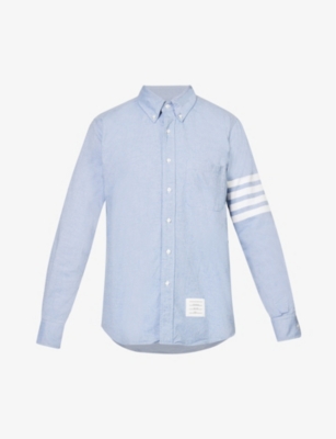 Thom Browne Mens Light Blue Four-bar Brand-patch Regular-fit Cotton Shirt In Light Blue