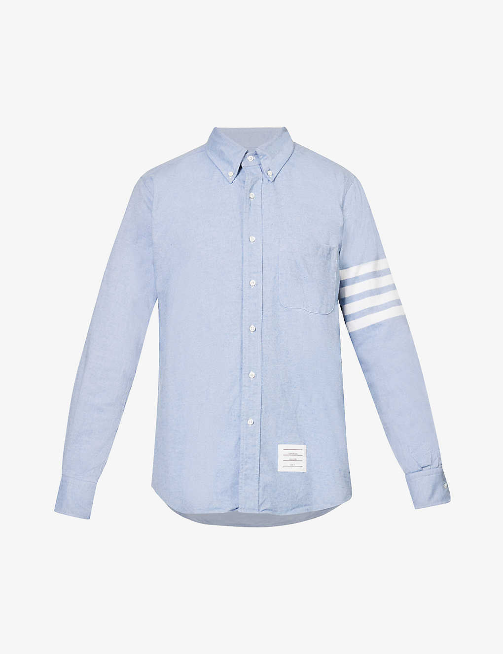 Thom Browne Mens Light Blue Four-bar Brand-patch Regular-fit Cotton Shirt