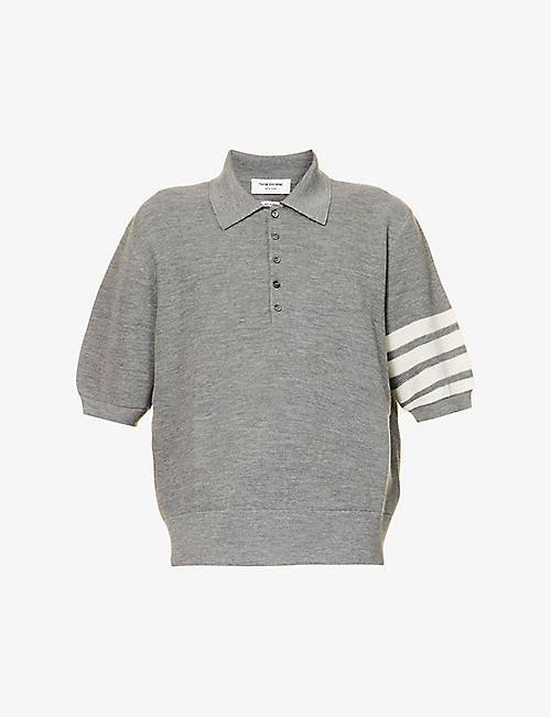 THOM BROWNE: Four-bar regular-fit wool-knit polo shirt