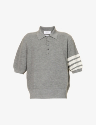 Thom Browne - Fine Merino Waffle 4-Bar Short Sleeve Polo - 1 - Grey - Male