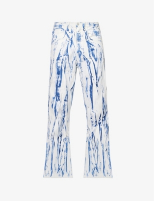 Kusikohc Abstract-print Wide-leg Denim Jeans In White / Blue