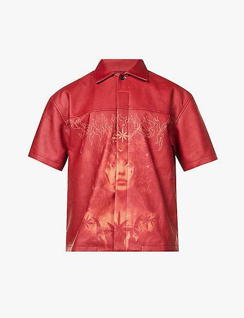 KUSIKOHC: Graphic-print boxy-fit leather shirt