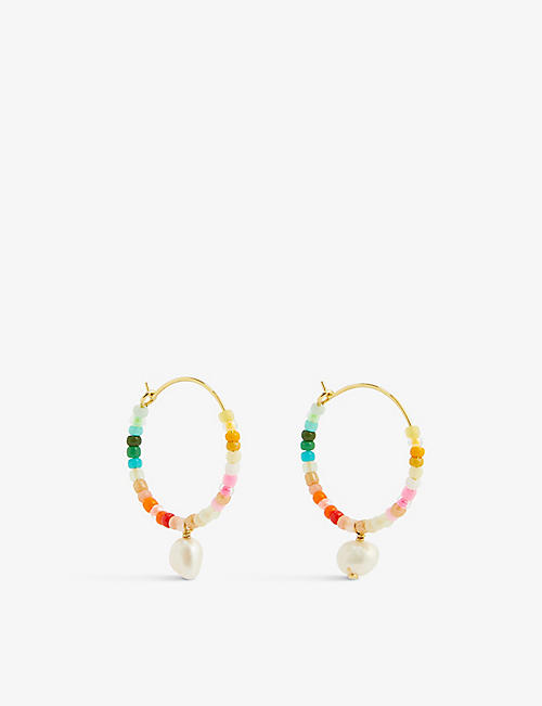 ANNI LU: Rainbow Nomad 18ct yellow gold-pleated brass and cultured freshwater pearl earrings