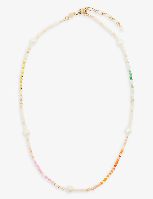 ANNI LU: Rainbow Nomad 18ct yellow gold-pleated brass and cultured freshwater pearl necklace