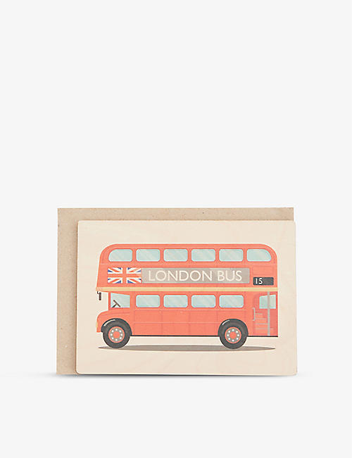 THE SUGAR SHED: London Bus graphic-print wood postcard 15cm x 11cm