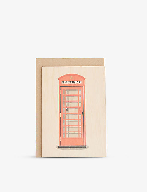 THE SUGAR SHED: Telephone Box graphic-print wood postcard 15cm x 11cm