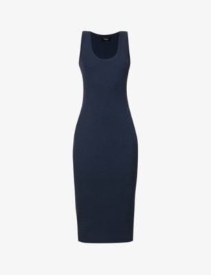 Theory Womens Nocturne Navy Sleeveless Ribbed-texture Stretch-rayon Blend Midi Dress In Nocturne Navy