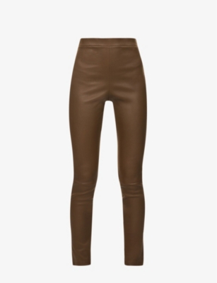 Theory Womens Pecan Adbelle Slim-leg Leather Trousers