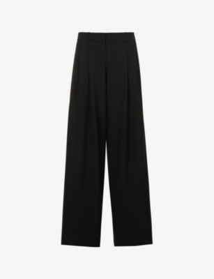 Theory Wide-leg Low-rise Stretch-wool Trousers In Black