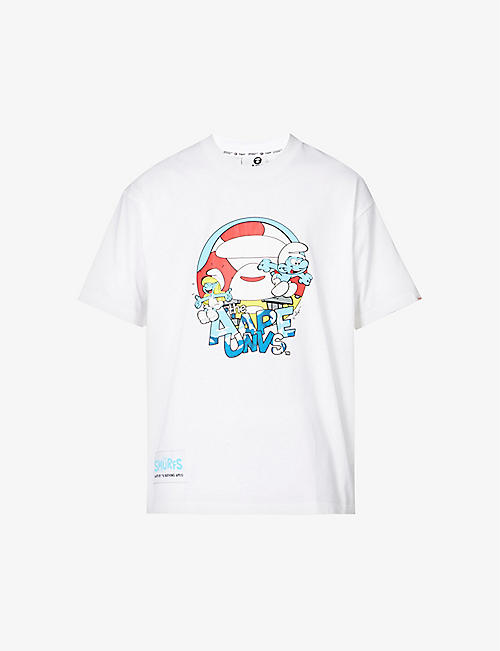 AAPE：AAPE x The Smurfs 图案印花平纹针织棉 T 恤
