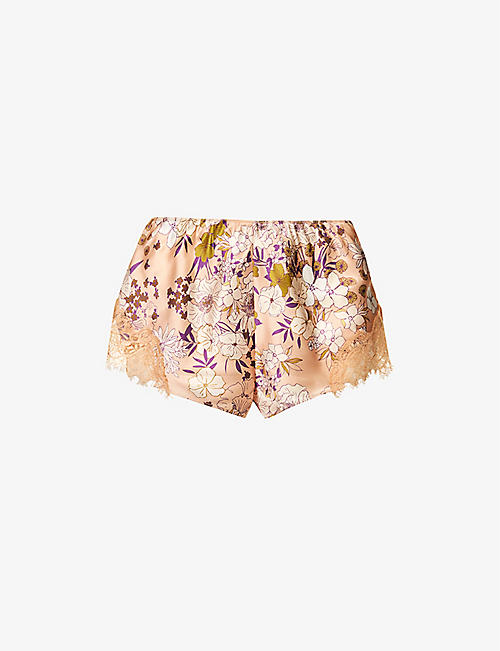 SAINTED SISTERS: Scarlett floral-print silk pyjama shorts