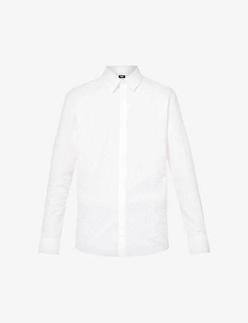 FENDI: Monogram-pattern pleated-cuff regular-fit cotton-poplin shirt