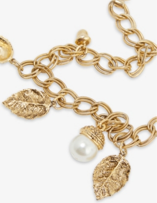 Shop Jennifer Gibson Jewellery Pre-loved Charm-embellished Metal Necklace In Gold Pearl