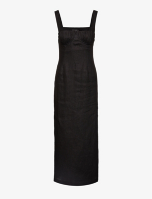 SIR: Bettina side-split linen midi dress