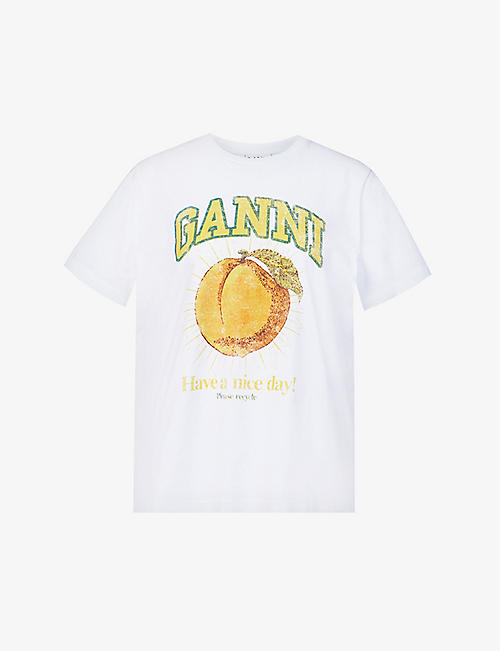 GANNI: Logo graphic-print organic cotton-jersey T-shirt