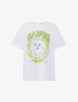 Shop Ganni Logo Cotton Jersey T-Shirt