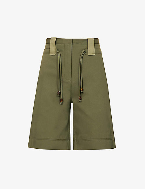 GANNI: Mid-rise belted woven shorts