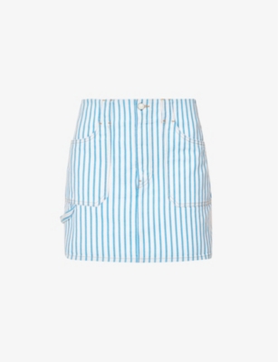 Ganni Striped Denim Mini Skirt In Bright White