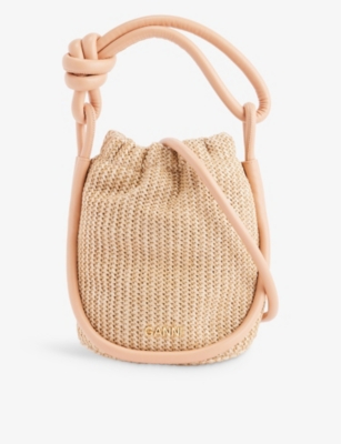 Ganni Small Knot Bucket Raffia Bag In Beige | ModeSens