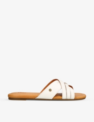 UGG UGG WOMENS WHITE KENLEIGH CROSS-OVER STRAP LEATHER SANDALS,67000013