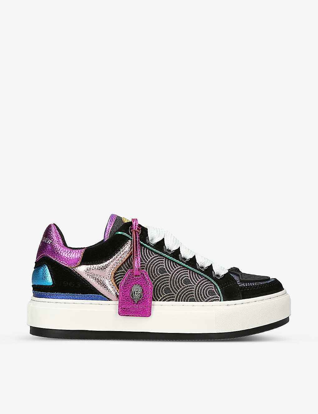 Shop Kurt Geiger London Womens Blk/other Southbank Tag Panelled Leather Low-top Trainers