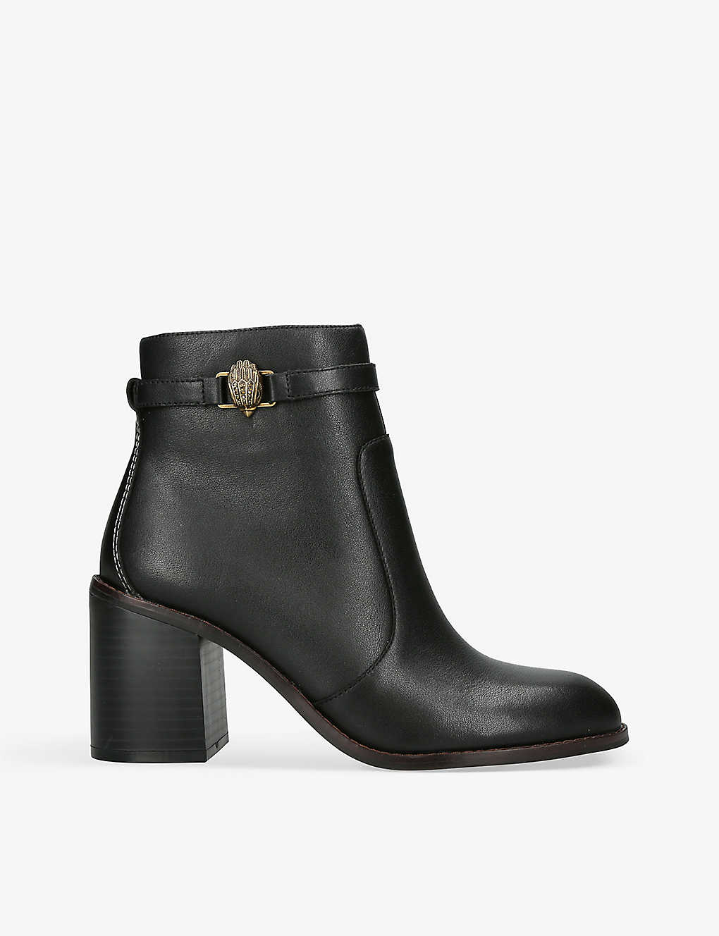 Kurt Geiger London Womens Black Shoreditch Eagle-motif Leather Ankle Boots