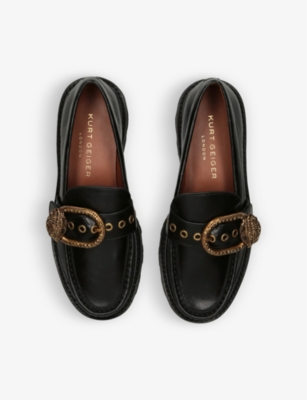 Shop Kurt Geiger London Women's Black Mayfair Crystal-embellished Leather Loafers