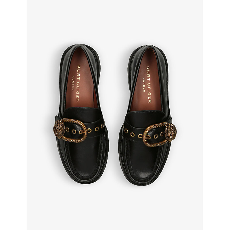 Shop Kurt Geiger Mayfair Crystal-embellished Leather Loafers In Black