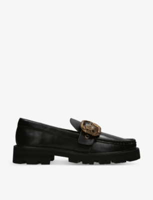 Shop Kurt Geiger Mayfair Crystal-embellished Leather Loafers In Black