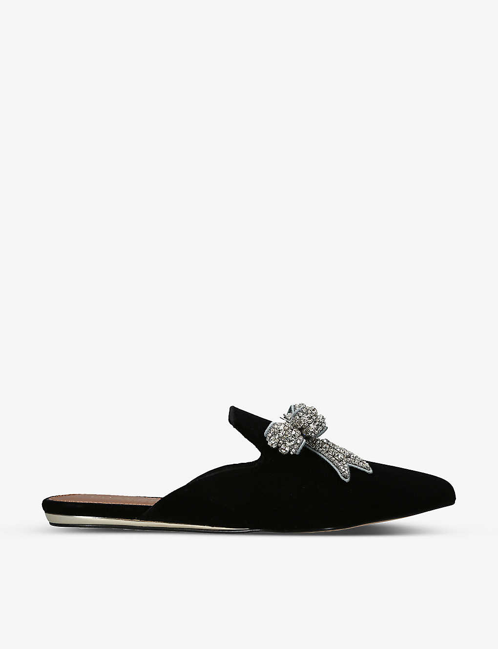 Shop Kurt Geiger London Womens Black Olive Bow Crystal-embellished Velvet Flat Mules